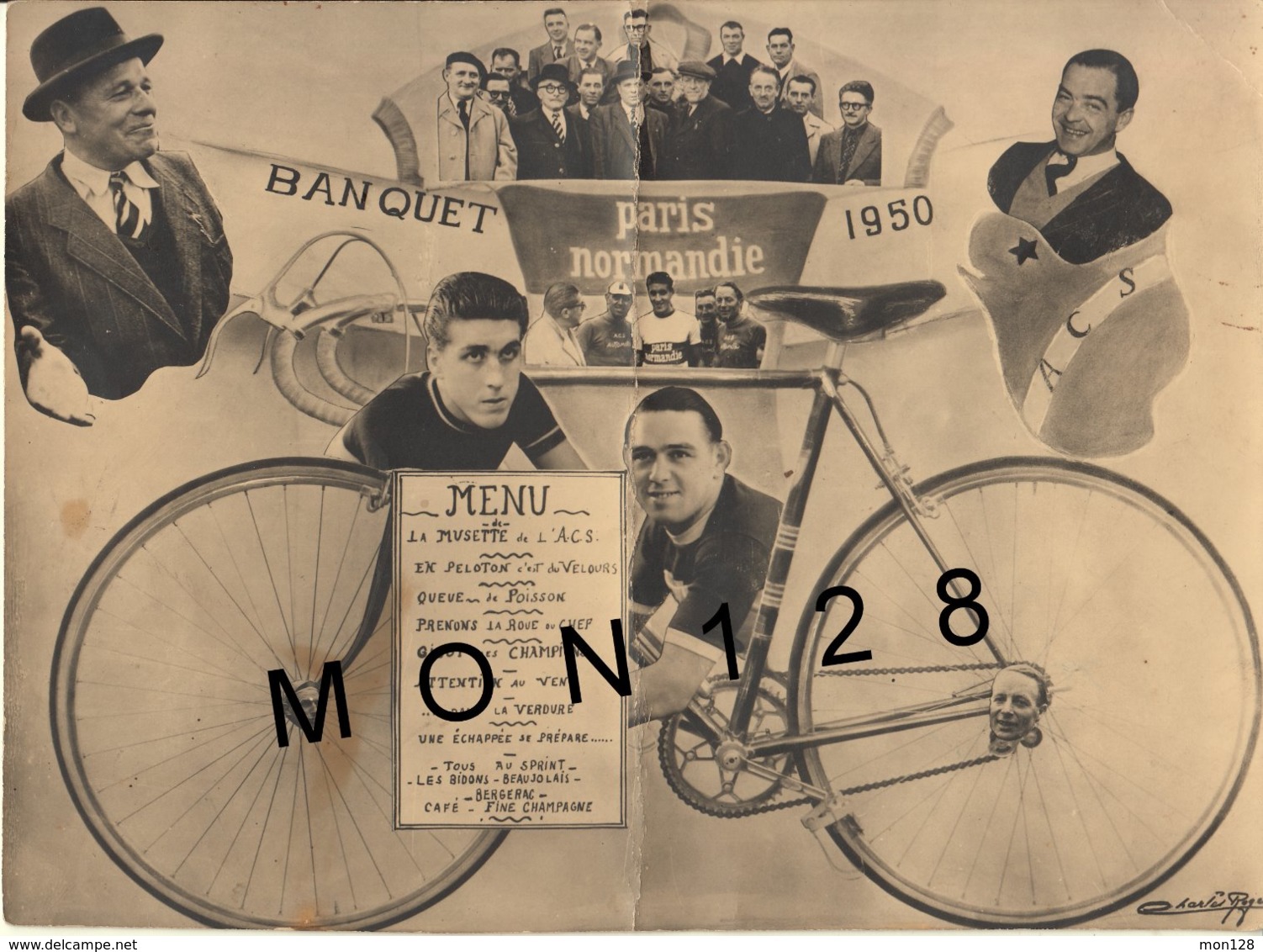 CYCLISME -MENU DU BANQUET 1950 DE L'A.C.S -AUTO CYCLE SOTTEVILLAIS- CHARLES ROGER-MENU ORIGINAL PLIé EN DEUX - Cyclisme