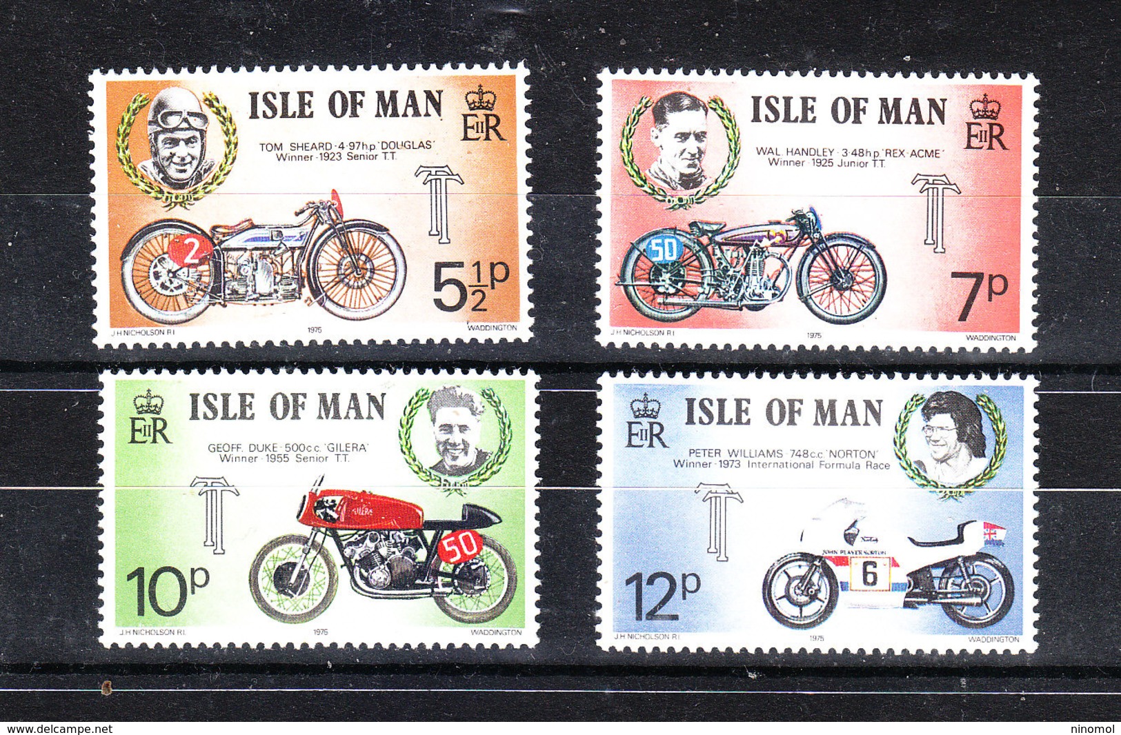 Man - 1975. Tourist Trophy: Piloti E Moto Vincitori. Winning Drivers And Motorcycles. Complete MNH Series - Motorbikes