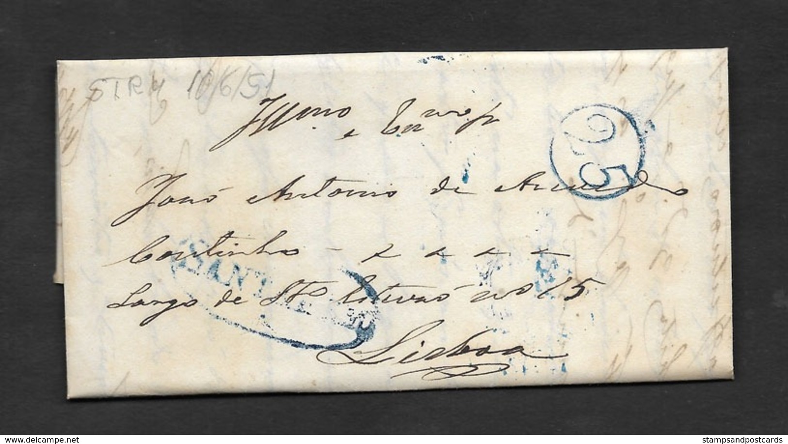 Portugal Lettre 1851 Santarém A Lisbonne Lisboa Cachet 25 Reis 1851 Cover Santarem To Lisbon - Marcophilie