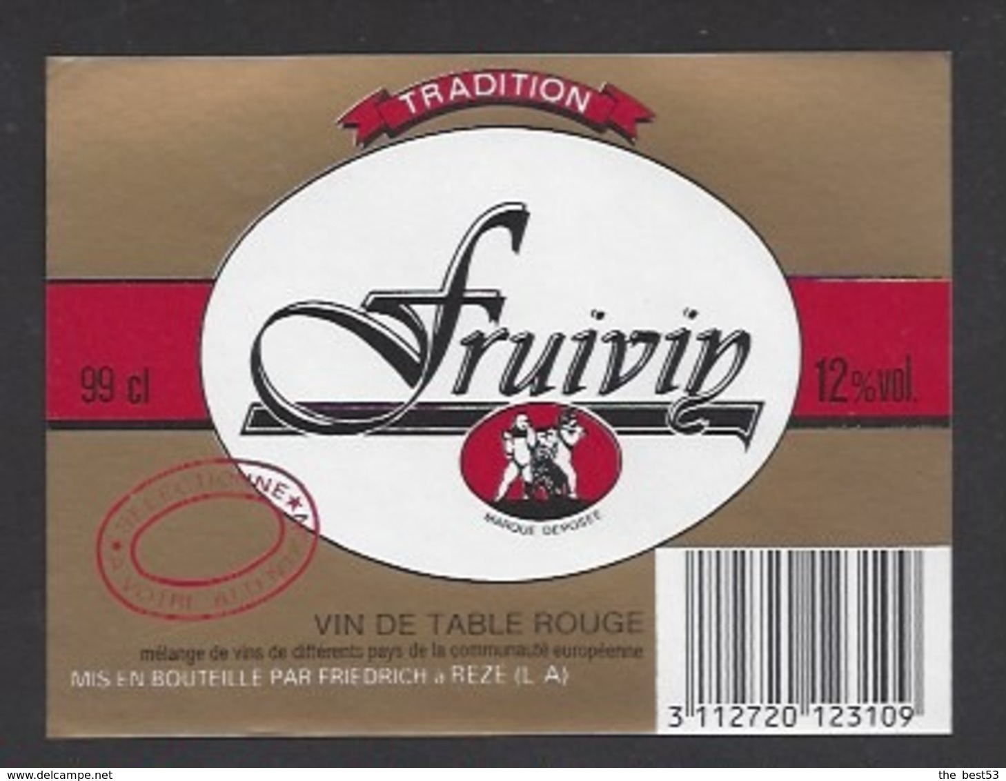 Etiquette De Vin De Table 12% -  Fruivin -  Friedrich à Rézé (44) - Thème Porteurs Grappe De Raisin - Autres & Non Classés