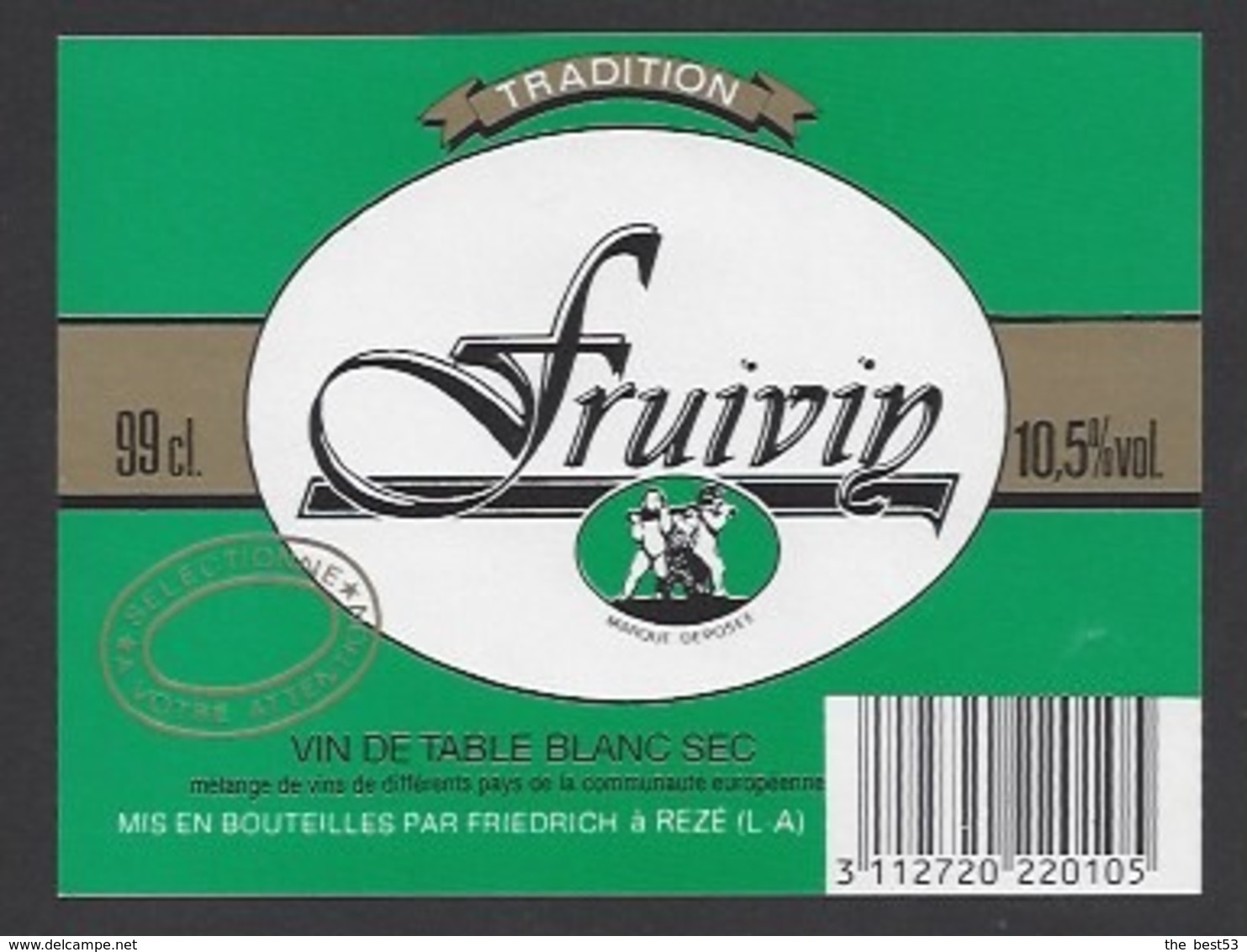 Etiquette De Vin De Table 10.5% -  Fruivin -  Friedrich à Rézé (44) - Thème Porteurs Grappe De Raisin - Other & Unclassified