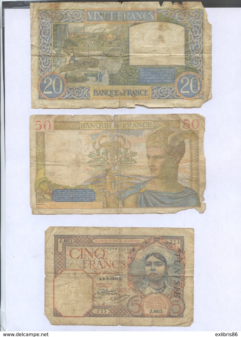 BILLETS FRANCE ET LES 2 TRES RARES 5000 ET 2000 PESETAS