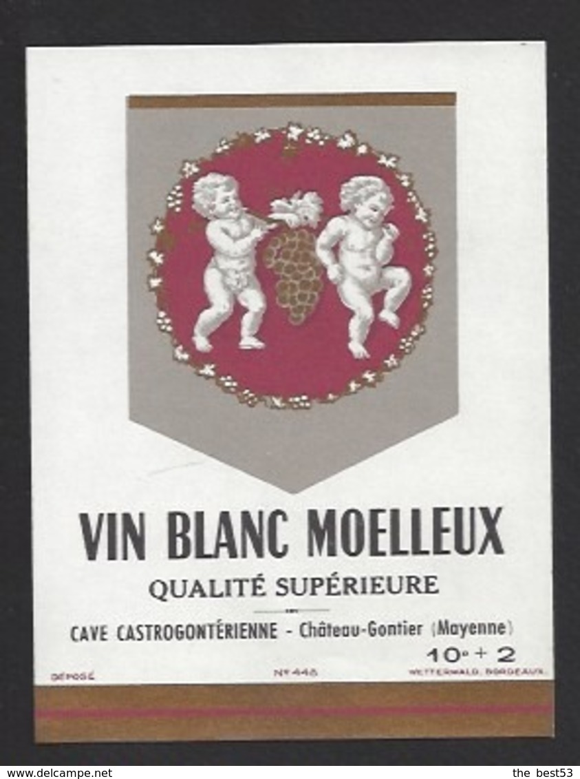 Etiquette De Vin De Table Blanc Moëlleux -Cave Castrogontérienne  Chateau Gontier (53) - Thème Porteurs Grappe De Raisin - Other & Unclassified