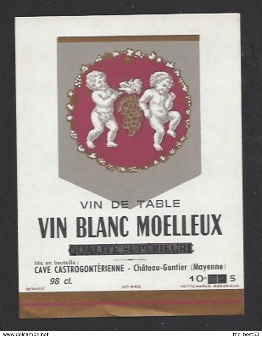 Etiquette De Vin De Table Blanc Moëlleux -Cave Castrogontérienne  Chateau Gontier (53) - Thème Porteurs Grappe De Raisin - Other & Unclassified