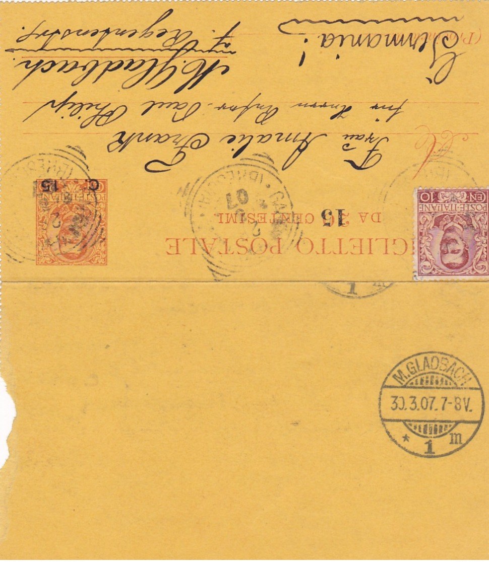 Postal Letter Card , Italy , 1907 - Sonstige & Ohne Zuordnung