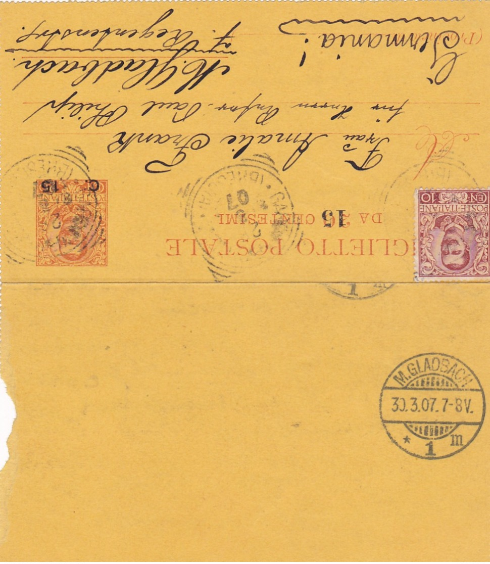 Postal Letter Card , Italy , 1907 - Autres & Non Classés