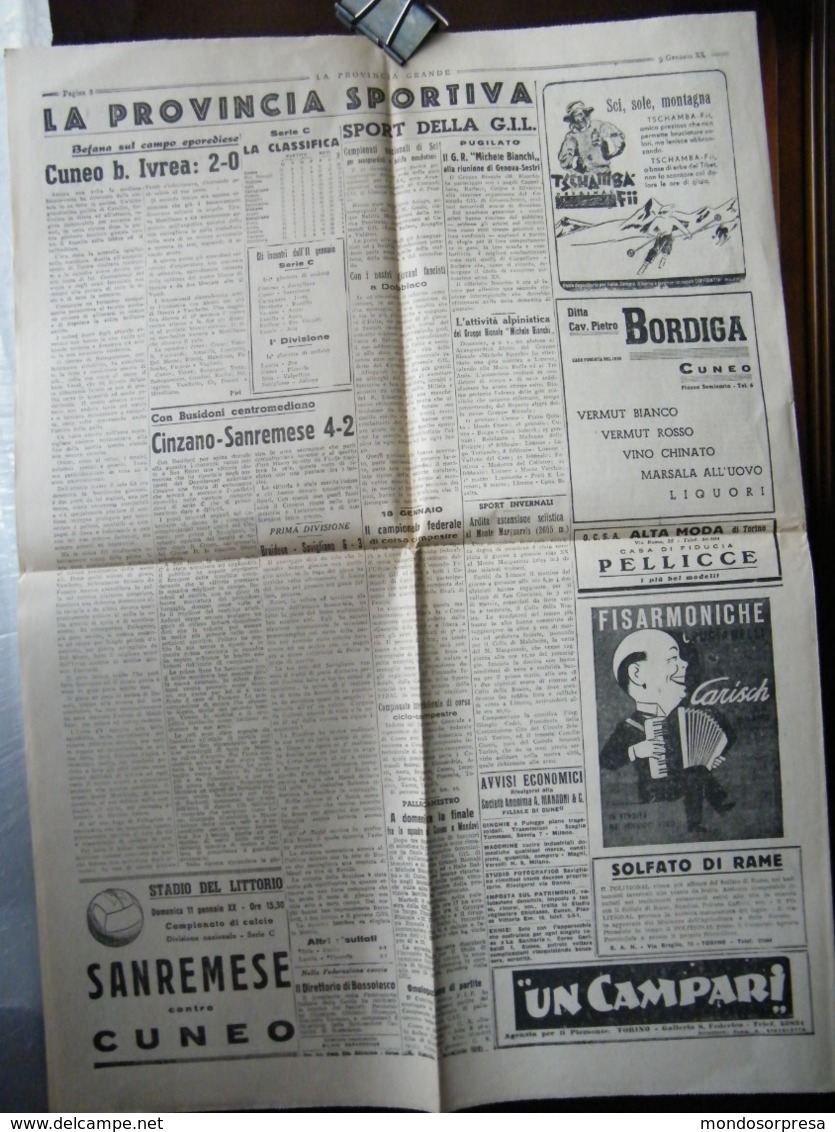 (G3) LA PROVINCIA GRANDE SENTINELLA D' ITALIA FEDERAZIONE FASCI COMBATTIMENTO CUNEO 9 GENNAIO 1942 ANNO 2 N°2