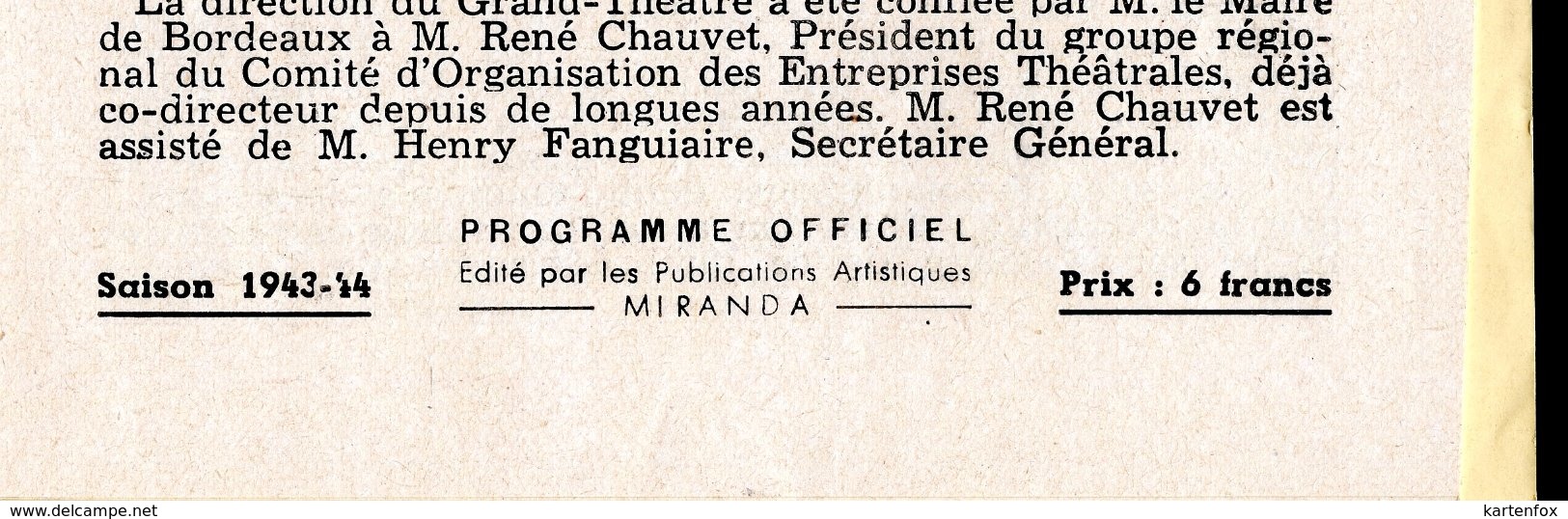 Grand Theatre De Bordeaux, Saison 1943-44, Madame Butterfly, Puccini - Sonstige & Ohne Zuordnung