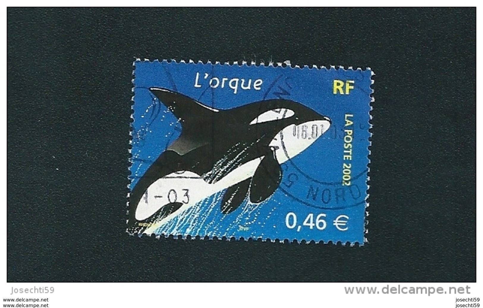 N° 3487 Nature De France - Animaux Marins L'orque TIMBRE  FRANCE  Oblitéré 2002 - Autres & Non Classés