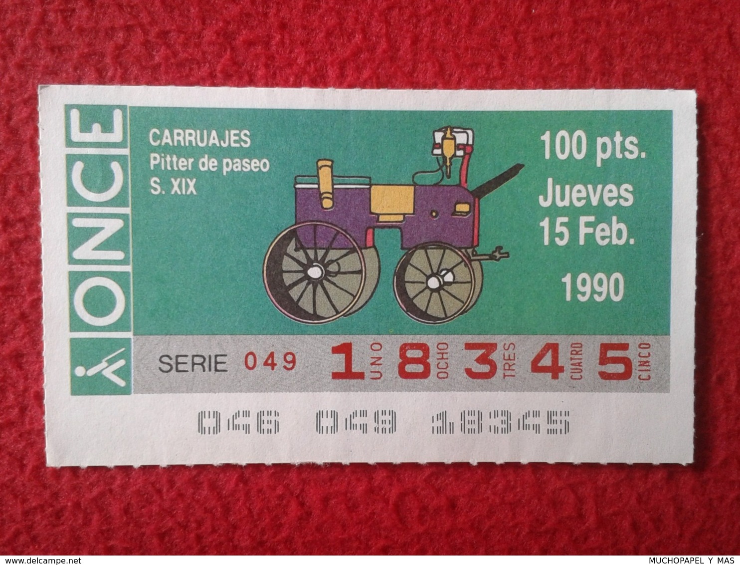 CUPÓN DE ONCE SPANISH LOTTERY LOTERIE SPAIN CIEGOS BLIND LOTERÍA CARRUAJES CARRUAJE CARRIAGE CARRIAGES PITTER DE PASEO - Billetes De Lotería