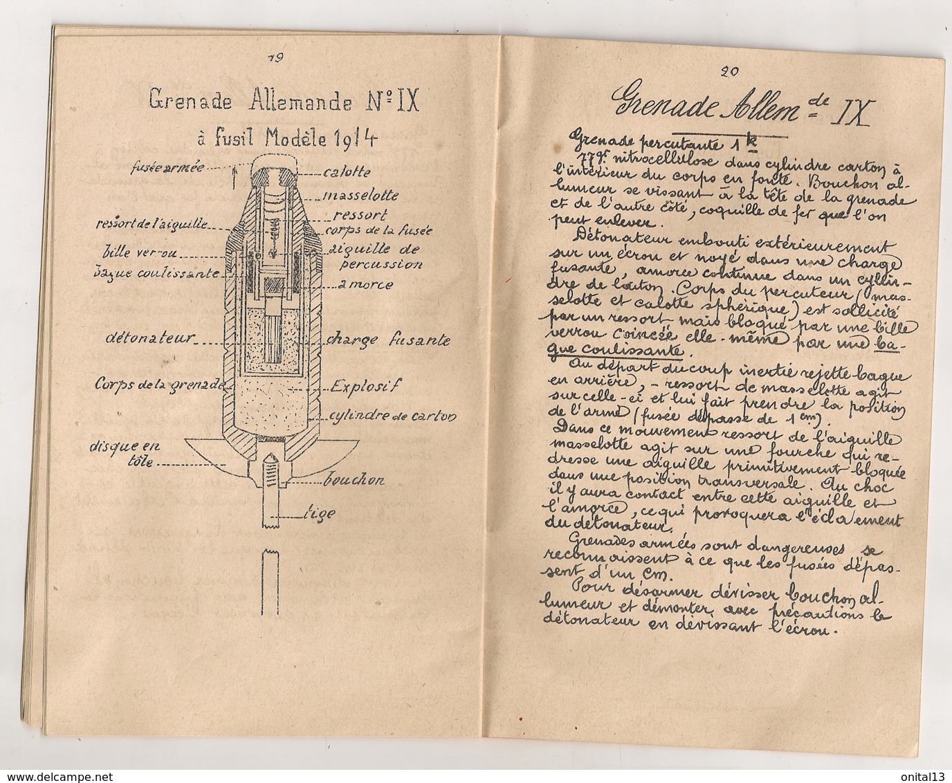 ENGINS DE TRANCHEES COMPLEMENTS 1916  / GRENADES FRANCAISES ET ETRANGERES COURS ELEVES ASPIRANT  GENIE MILITARIA B844 - Documents