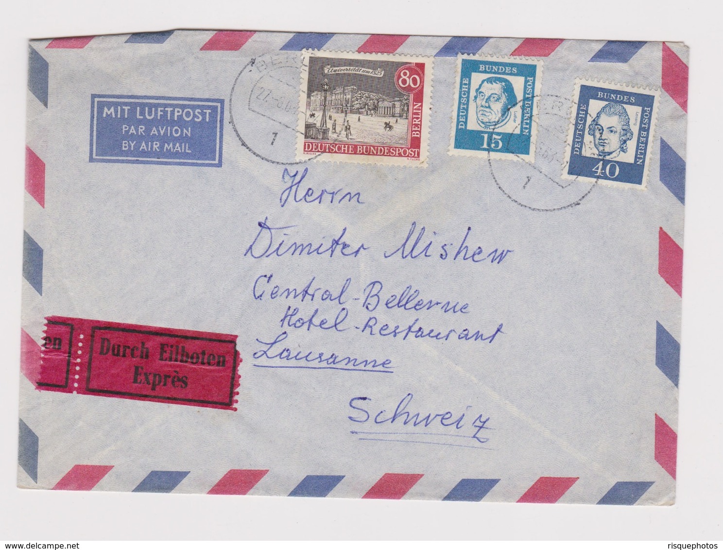 #47905 Germany WEST BERLIN Stamps Airmail EXPRESS Cover 1960s Sent To Switzerland - Briefe U. Dokumente