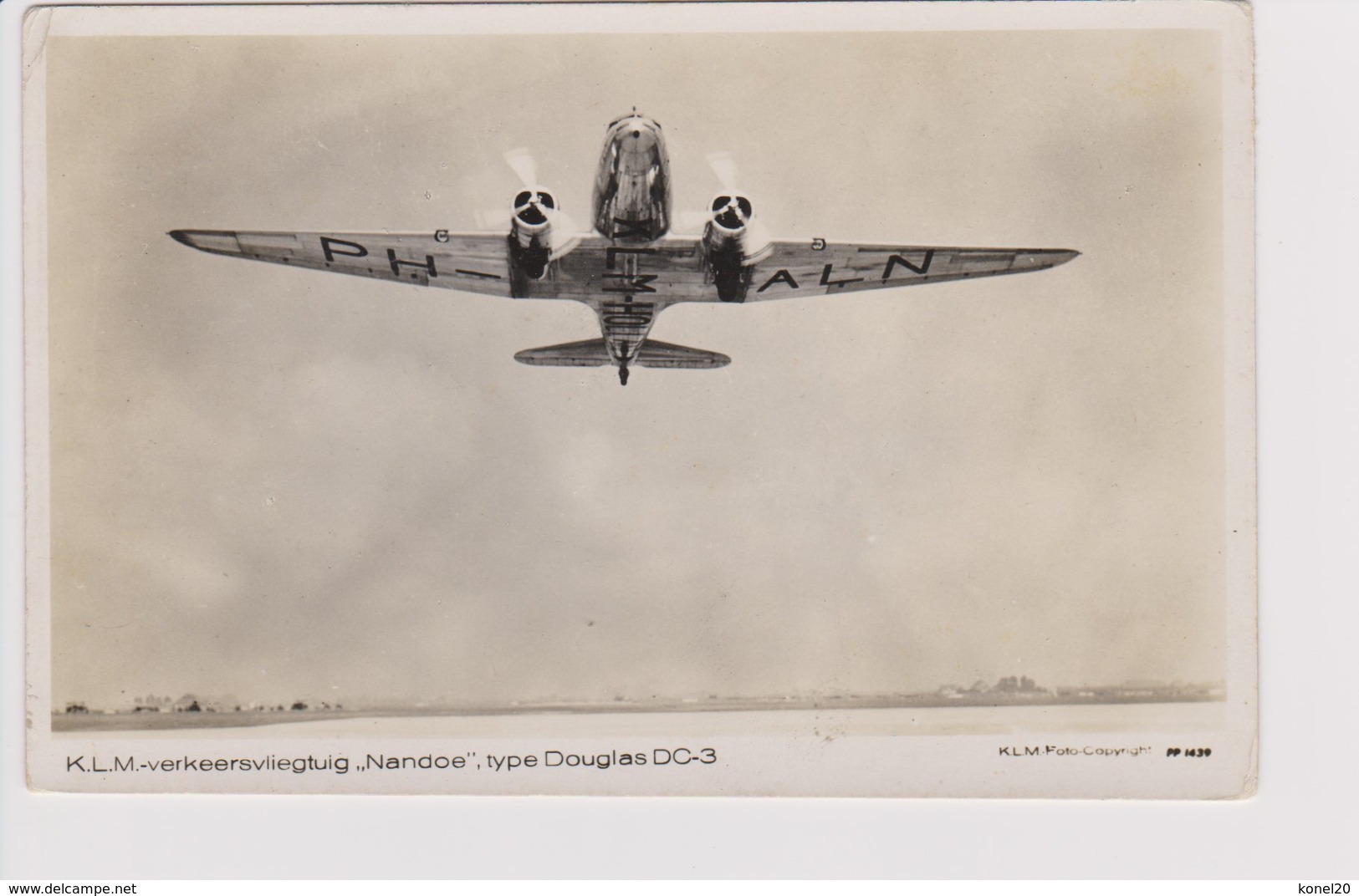 Vintage Rppc KLM K.L.M Royal Dutch Airlines Douglas Dc-3 Named "Nandoe" Aircraft - 1919-1938: Between Wars