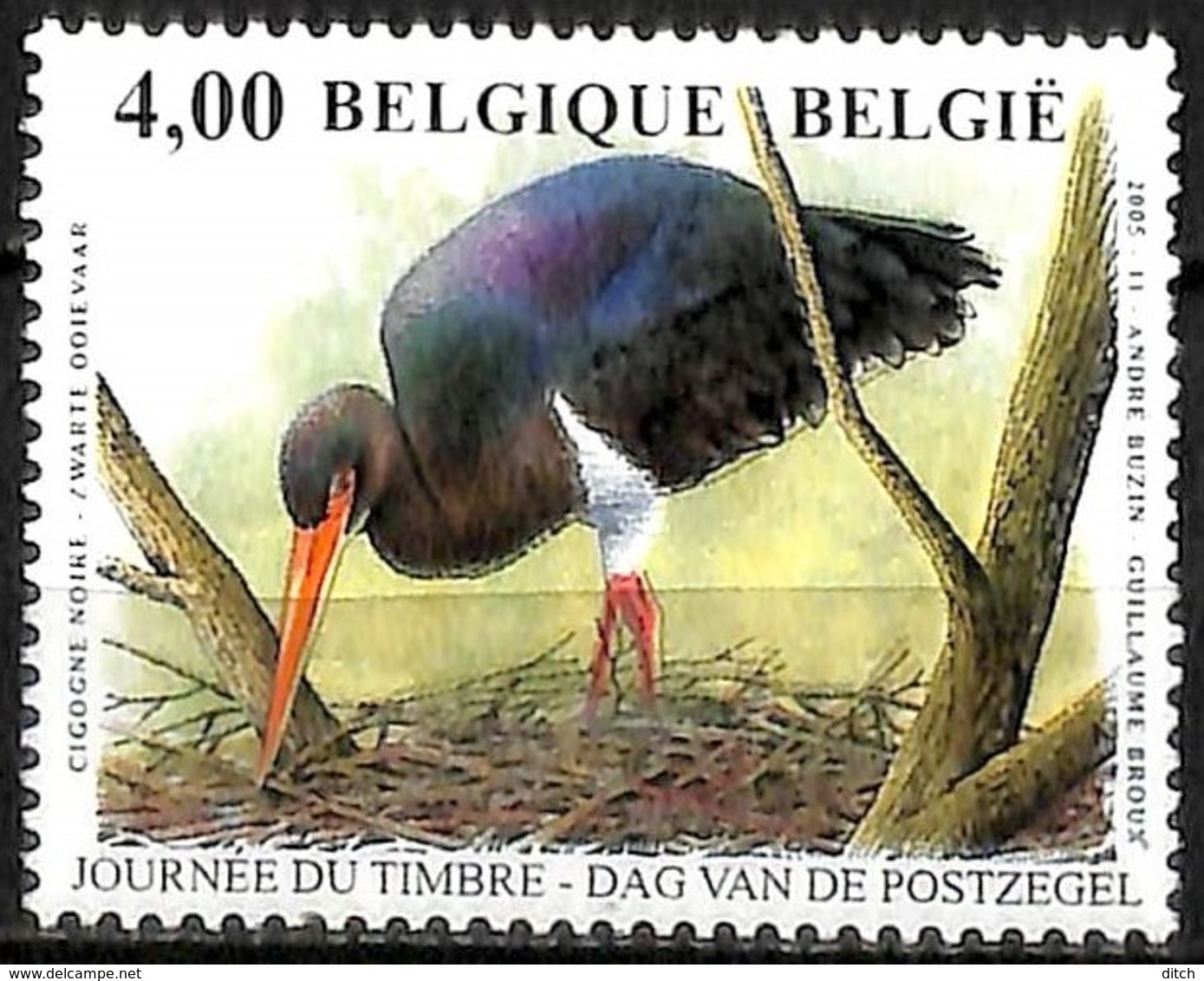 D - [154551]TB//**/Mnh-Belgique 2005 - N° 3388, Cigogne Noire, Buzin, Oiseau, Journée Du Timbre, SNC - Picotenazas & Aves Zancudas