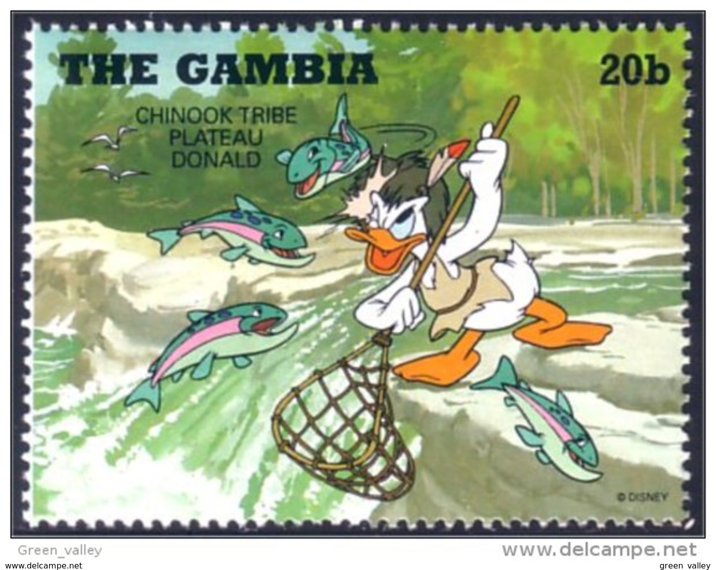 404 Gambia Disney Donald Fishing Salmon Peche Saumon MNH ** Neuf SC (GAM-20) - Fische