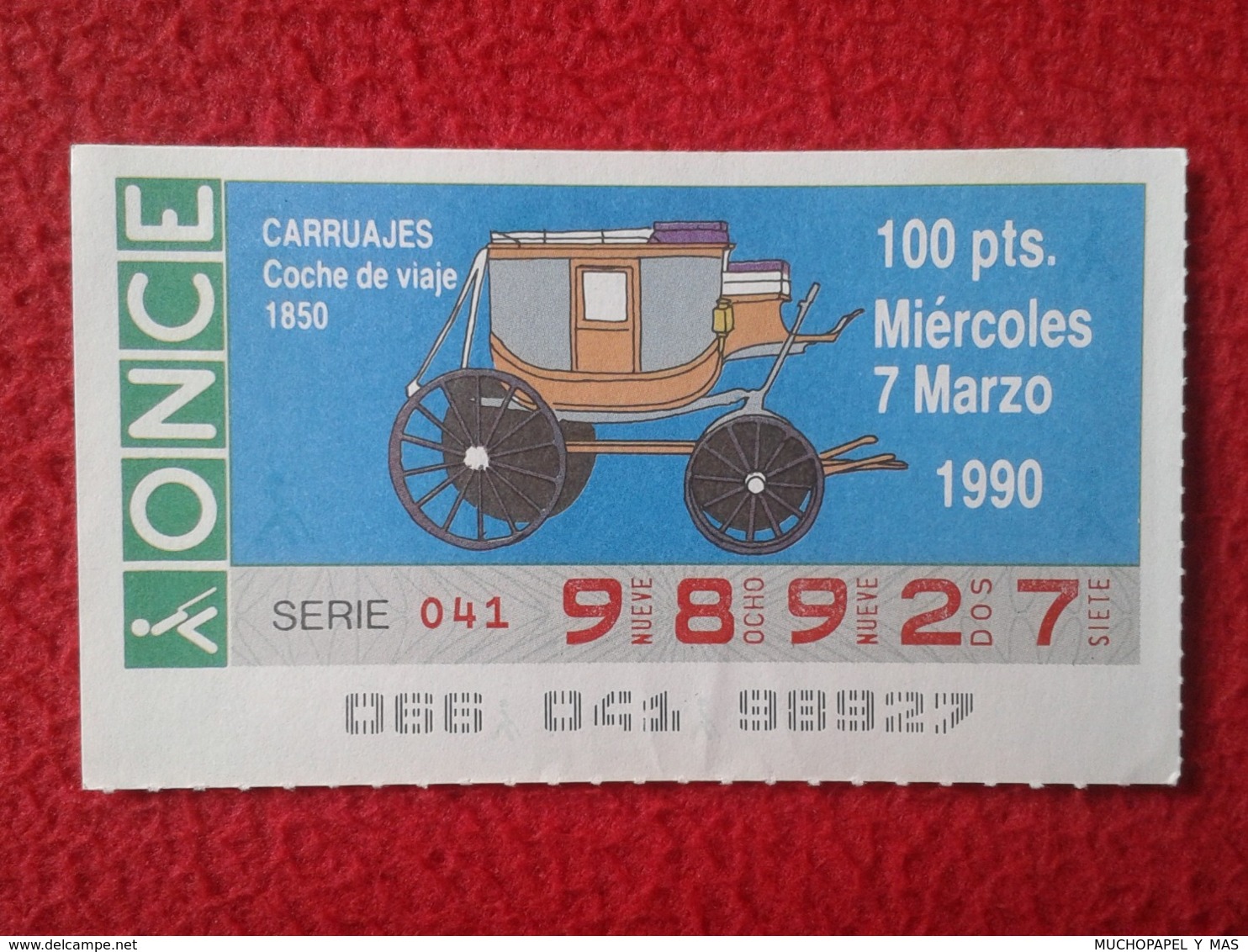 CUPÓN DE ONCE SPANISH LOTTERY LOTERIE SPAIN CIEGOS BLIND LOTERÍA CARRUAJES CARRUAJE CARRIAGE CARRIAGES COCHE VIAJE 1850 - Billetes De Lotería