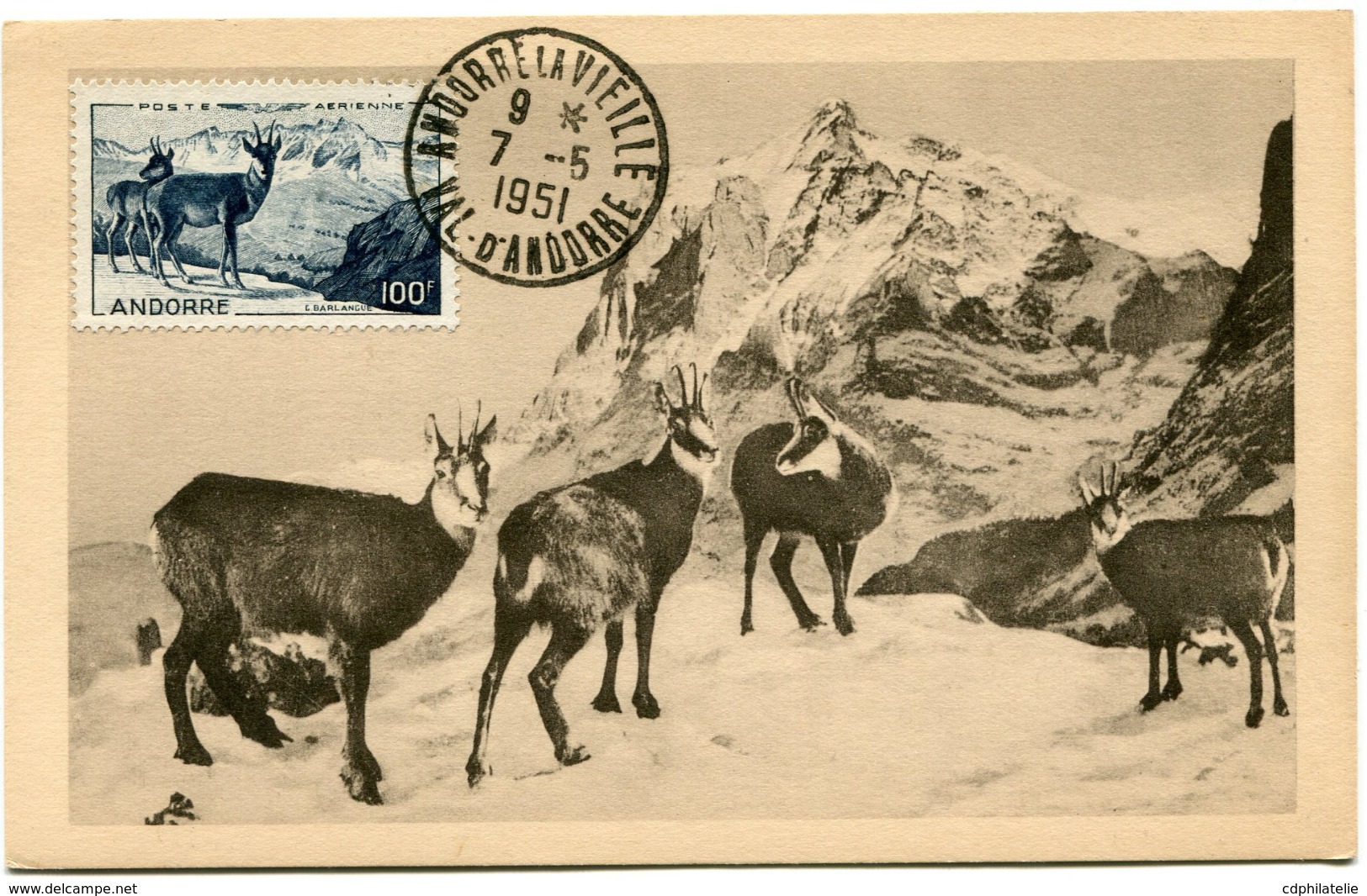 ANDORRE FRANCAIS CARTE MAXIMUM DU PA 1 ISARDS OBLITERATION ANDORRE LA VIEILLE 7-5-1951 VAL - D'ANDORRE - Cartes-Maximum (CM)