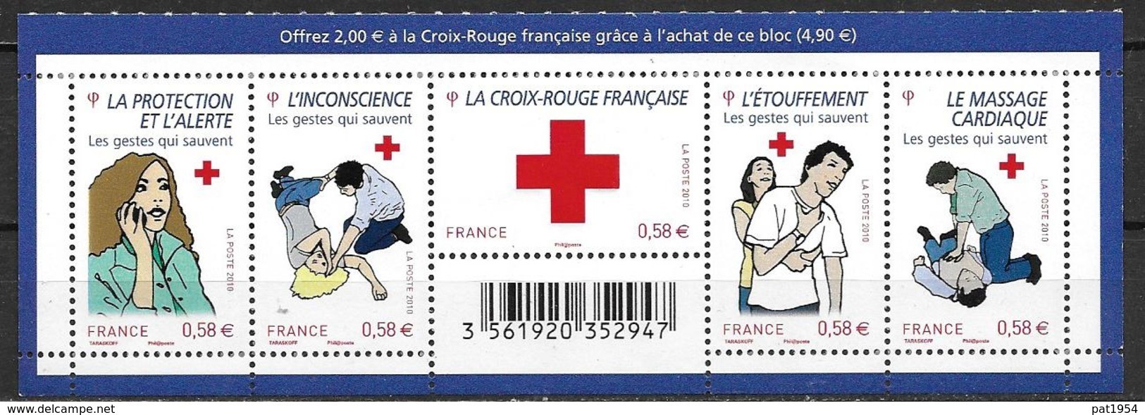France 2010 N° 4520/4524 Neufs En Bande Croix Roug Cote 10 Euros - Neufs