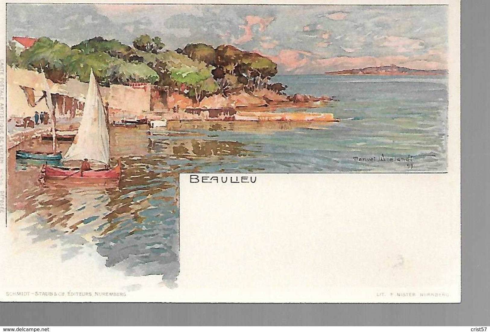 06 BEAULIEU LITHO  Dessin Wieland T 1899 - Beaulieu-sur-Mer