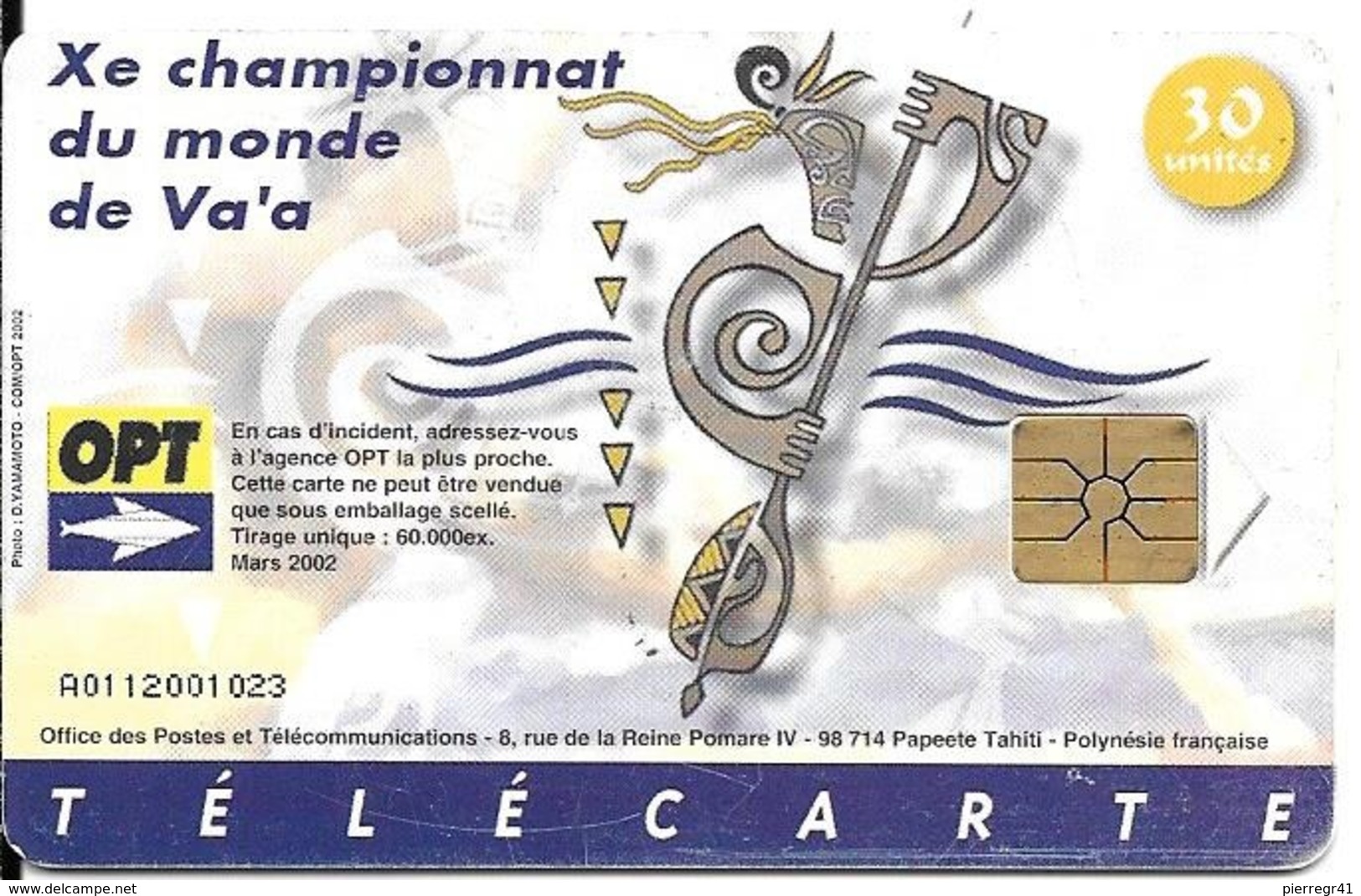 CARTE-PUCE-POLYNESIE-30U-PF126--GEMA-03/02-CHAMPIONNAT DE VA A A BORA BORA-UTILISE-TBE- - Polinesia Francese