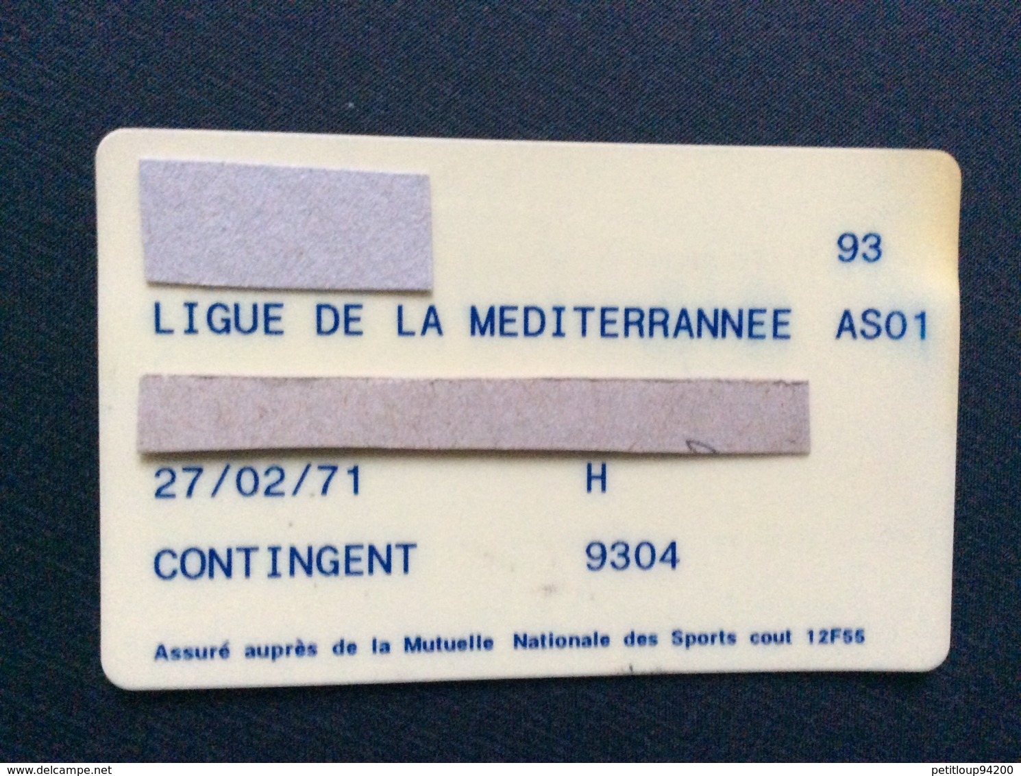 CARTE FEDERATION SPORTIVE DE LA POLICE FRANÇAISE  FSPF  Licence  ANNÉE 1993 - Police & Gendarmerie