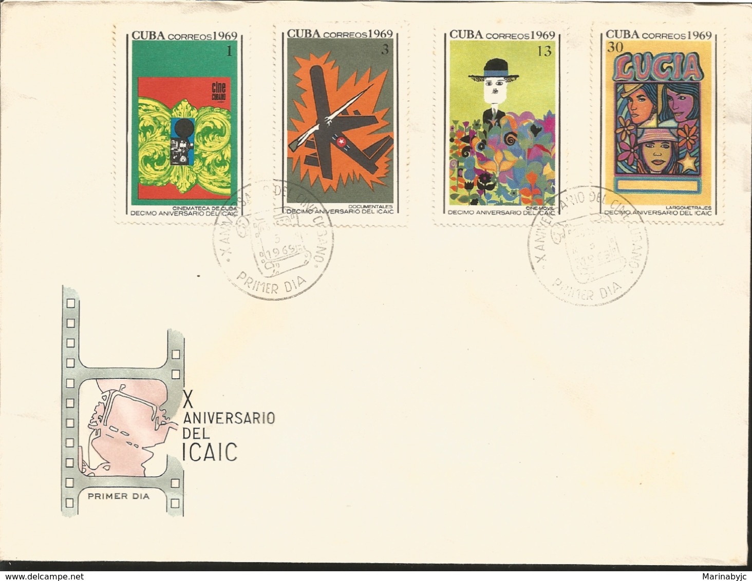 V) 1969 CARIBBEAN, NATIONAL FILM INDUSTRY, ICAIC, 10TH ANNIVERSARY, POSTER, DOCUMENTARIES, CARTOONS, ENTERTAINERS, CANCE - Storia Postale