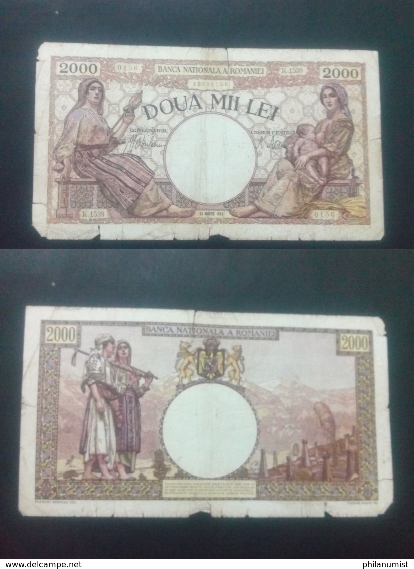 ROMANIA 2000 LIES BANKNOTE 23rd MARCH 1943 CIRCULATED LOOK !! - Roemenië