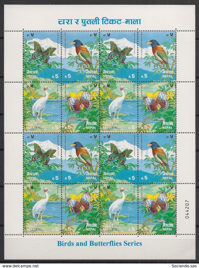 Nepal - 1996 - N° Yv. 596 à 599 - Faune / Birds / Butterflies - Sheetlet - Neuf Luxe ** / MNH / Postfrisch - Nepal