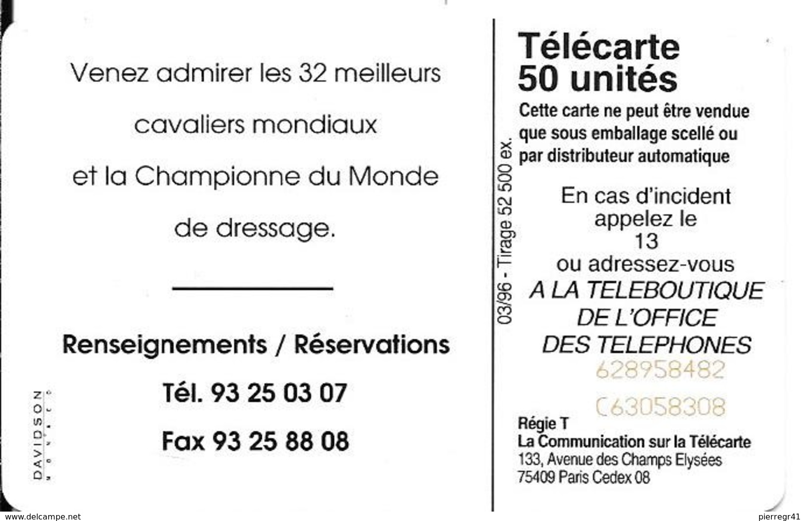 CARTE-PUBLIC-MONACO-50U-MF38-SC7-03/96-JUMPING INTERNATIONAL-V°Gros D N°C63058308-UTILISE-TBE - Monaco