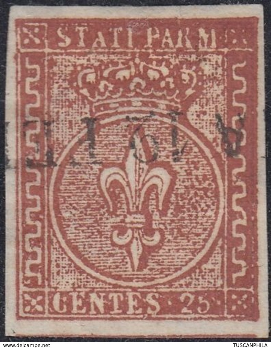 Parma, 25 Cent. Bruno Rosso Scuro N.8a , Firmato Sorani, Cv 900 - Parma