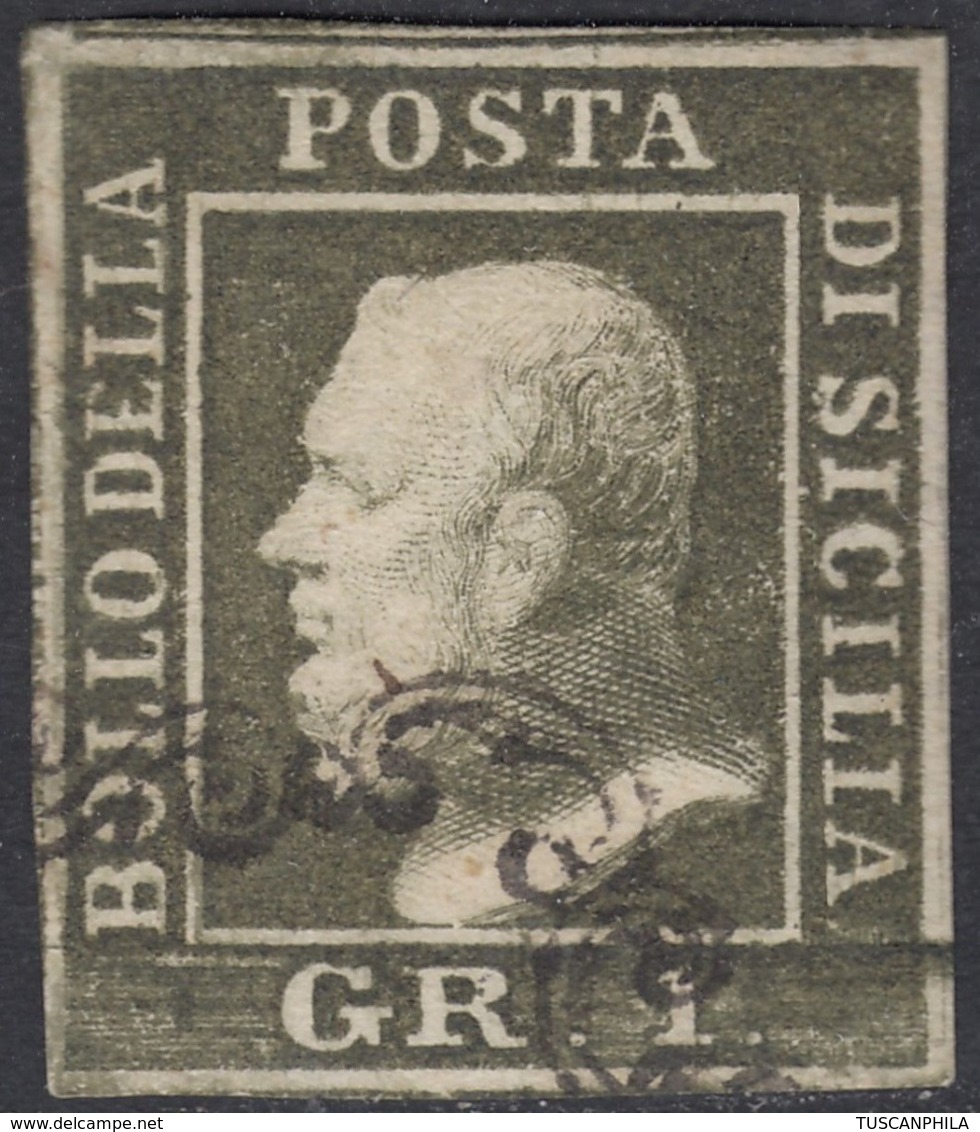 Sicilia, 1 Gr. III Tav. Verde Oliva Scuro NA N.5b AD+G.Bolaffi Cv 550 - Sicilia