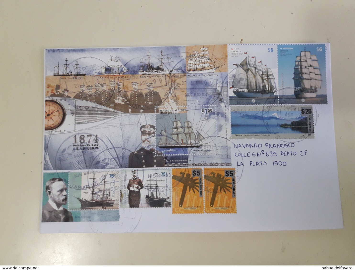 Enveloppe De L'Argentine Distribuée Avec Des Navires-blocs Et Des Sceaux De Grands Voiliers - Cartas & Documentos