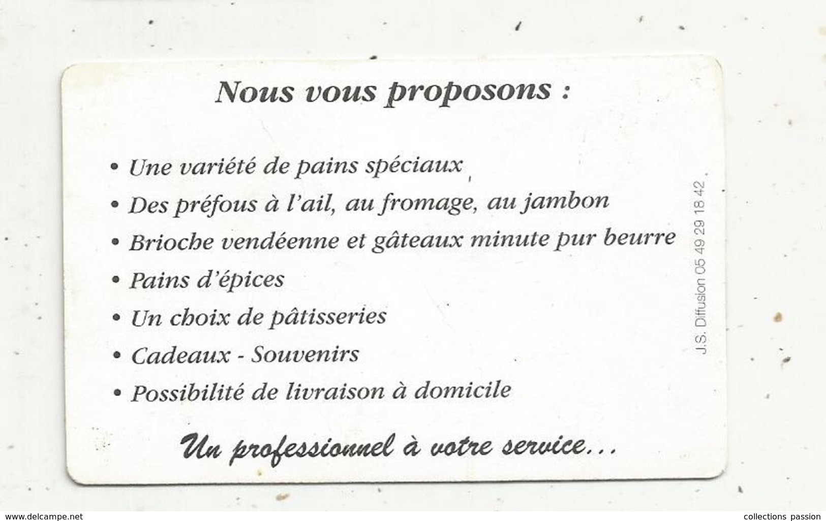 Carte De Visite, Boulangerie-patisserie, Martine Et MichelBaudoin, 85, FOUSSAIS-PAYRE ,  2 Scans - Visiting Cards