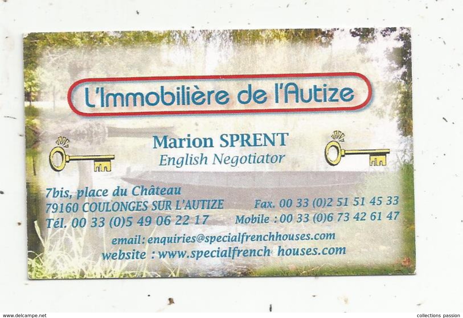 Carte De Visite, L'IMMOBILIERE DE L'AUTIZE ,Marion Sprent , 79, COLONGES SUR L'AUTIZE - Visiting Cards