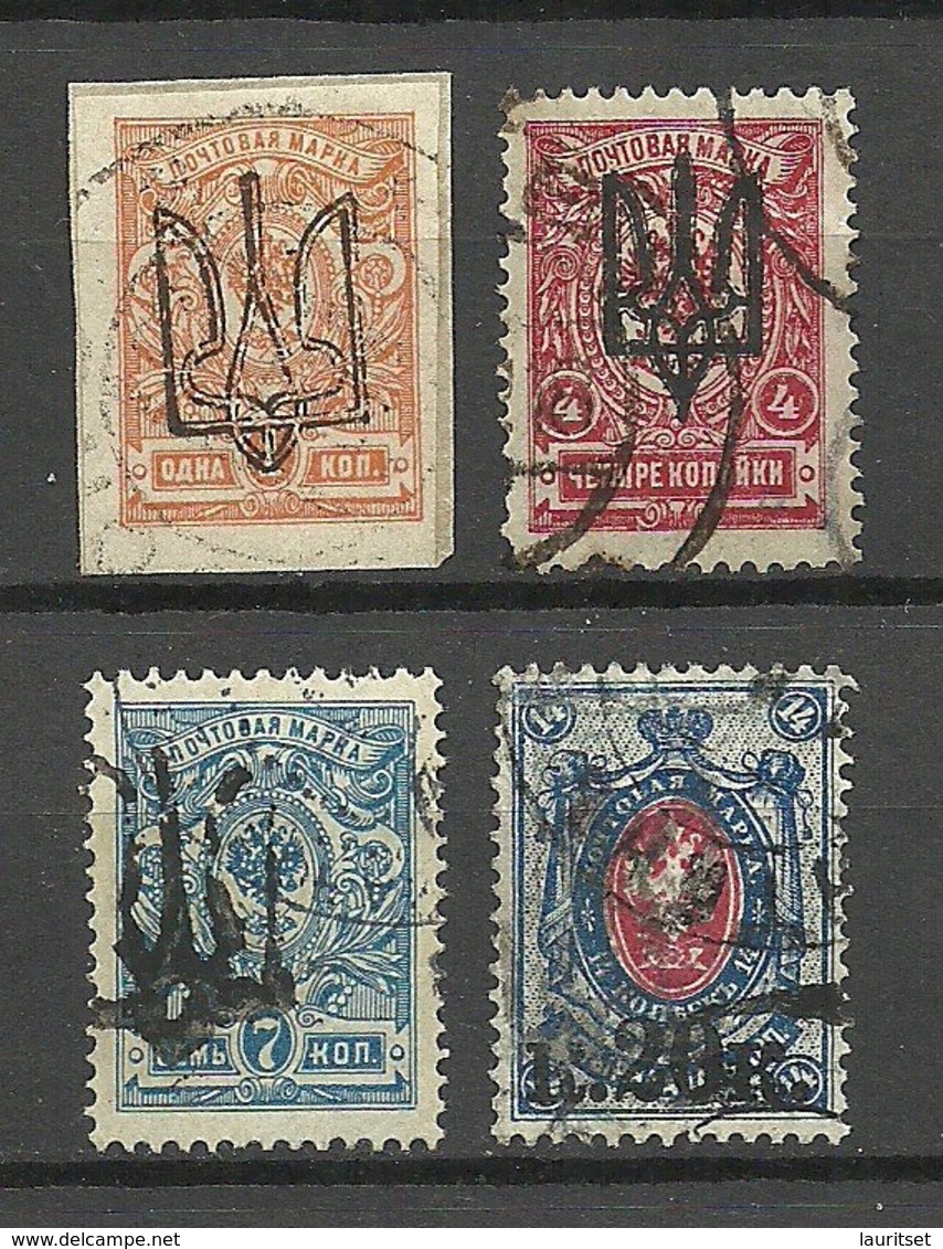 Ukraine Ukraina 1918 - 4 OPT Stamps O All Signed - Oekraïne