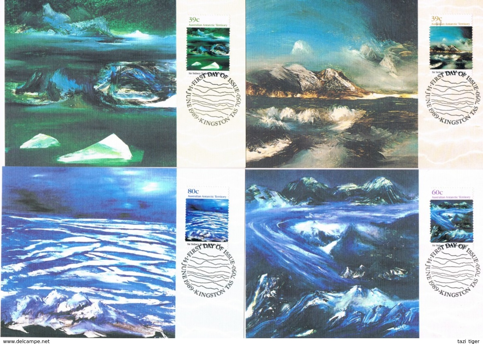 AUSTRALIAN ANTARCTIC TERRITORY • 1989 • NOLAN ANTARCTIC LANDSCAPES MAXIMUM CARD SET OF 4 - Cartes-maximum