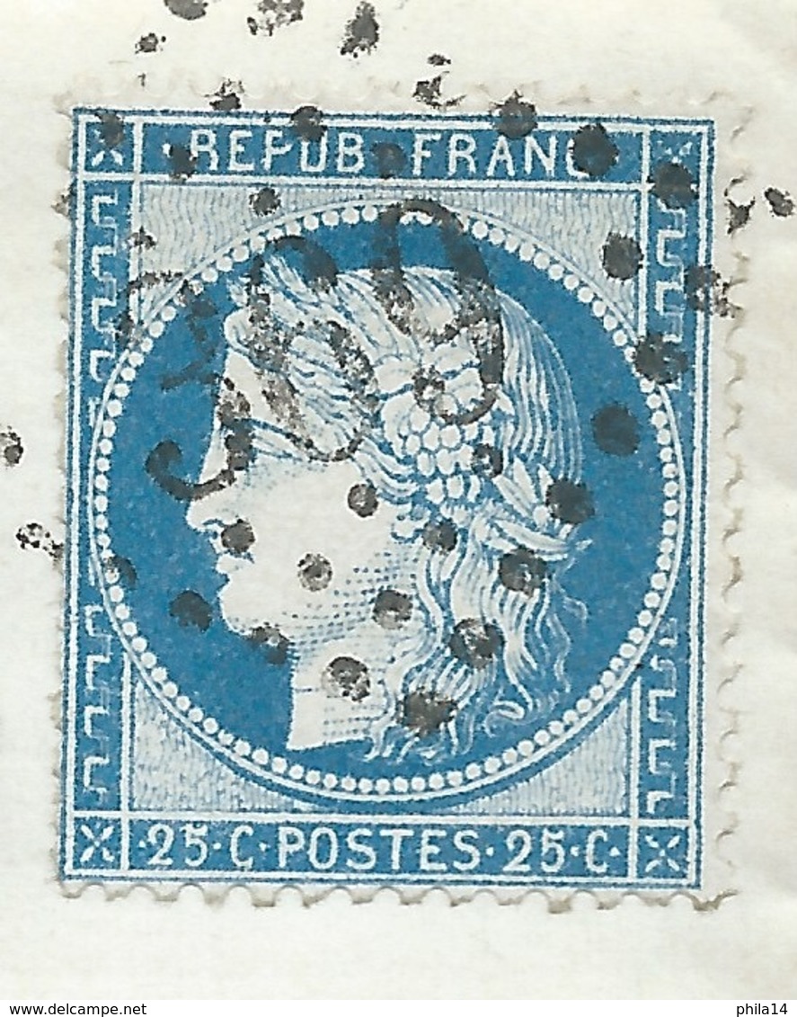 N°60 BLEU CERES SUR LETTRE BEAUCAIRE GARD POUR GABIAN / 1875 / PIERRE DE TAILLE JULLIARD - 1849-1876: Période Classique