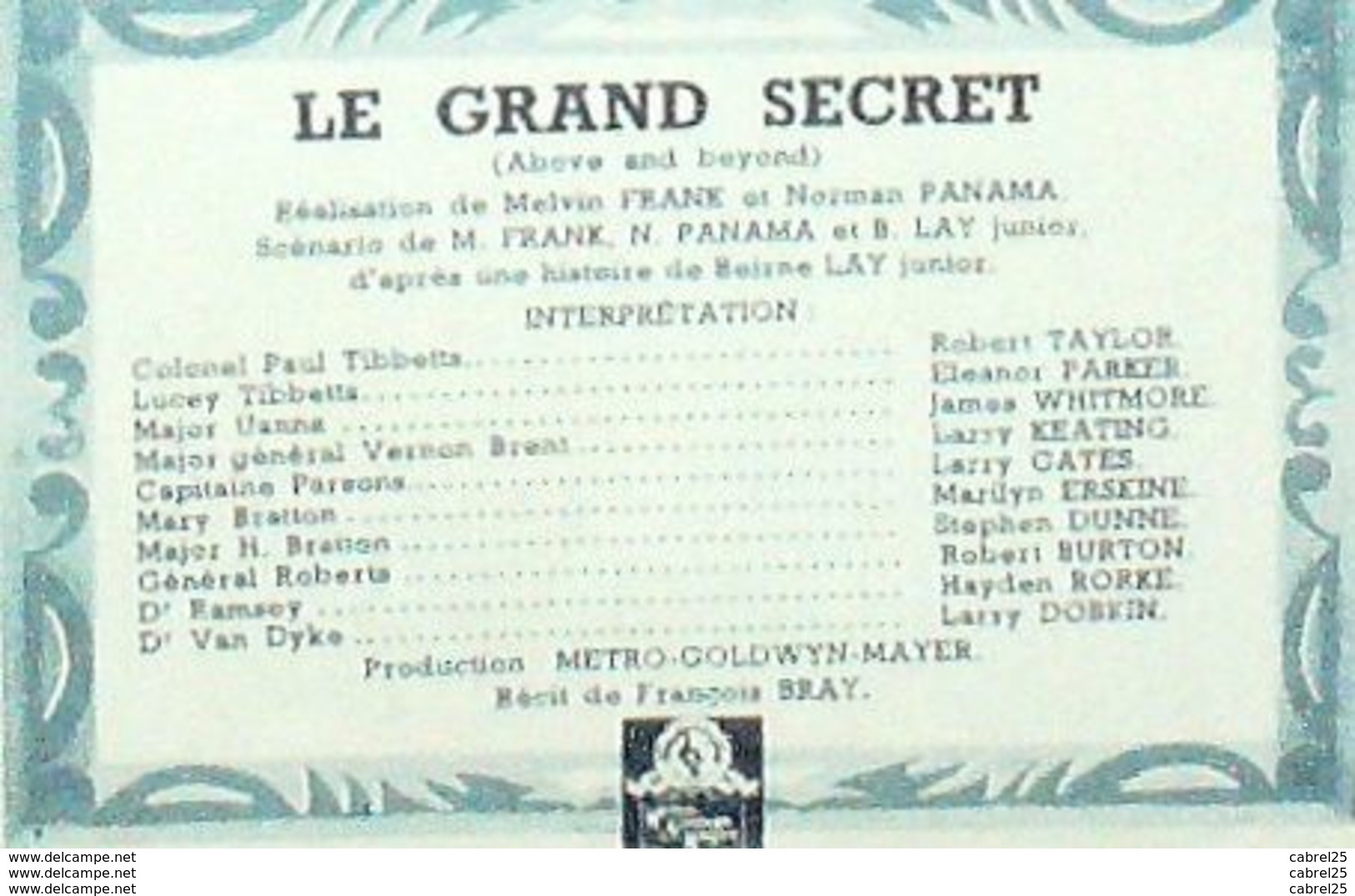 CINEMA-LE GRAND SECRET-ROBERT TAYLOR-ELEANOR PARKER-ROBERT BURTON-MF 383-1953 - Cinema