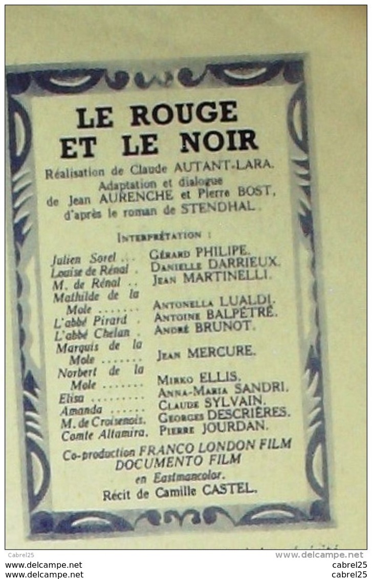 CINEMA-LE ROUGE Et Le NOIR-GERARD PHILIPPEDANIELLE DARRIEUX-PIERRE JOURDAN-MF 441-1955 - Cinema