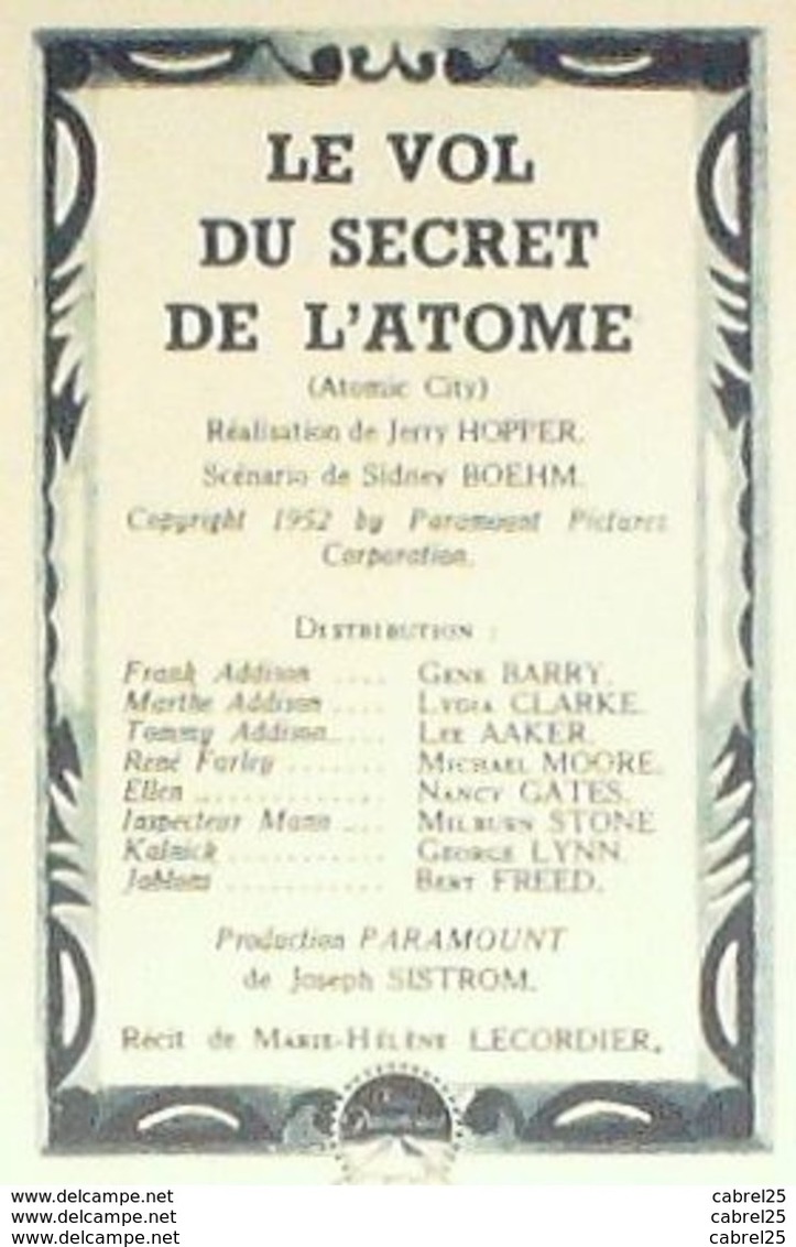 CINEMA-LE VOL Du SECRET De L'ATOME-GENE BARRY-LYDIA CLARKE-MF 399-1954 - Cinema