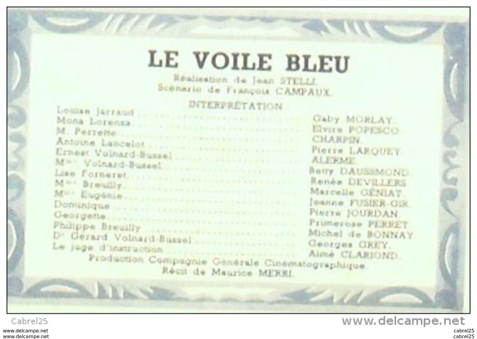 CINEMA-LE VOILE BLEU-GABY MORLAY-JOURDAN-LARQUEY-CHARPIN-MF 213-1950 - Cinema