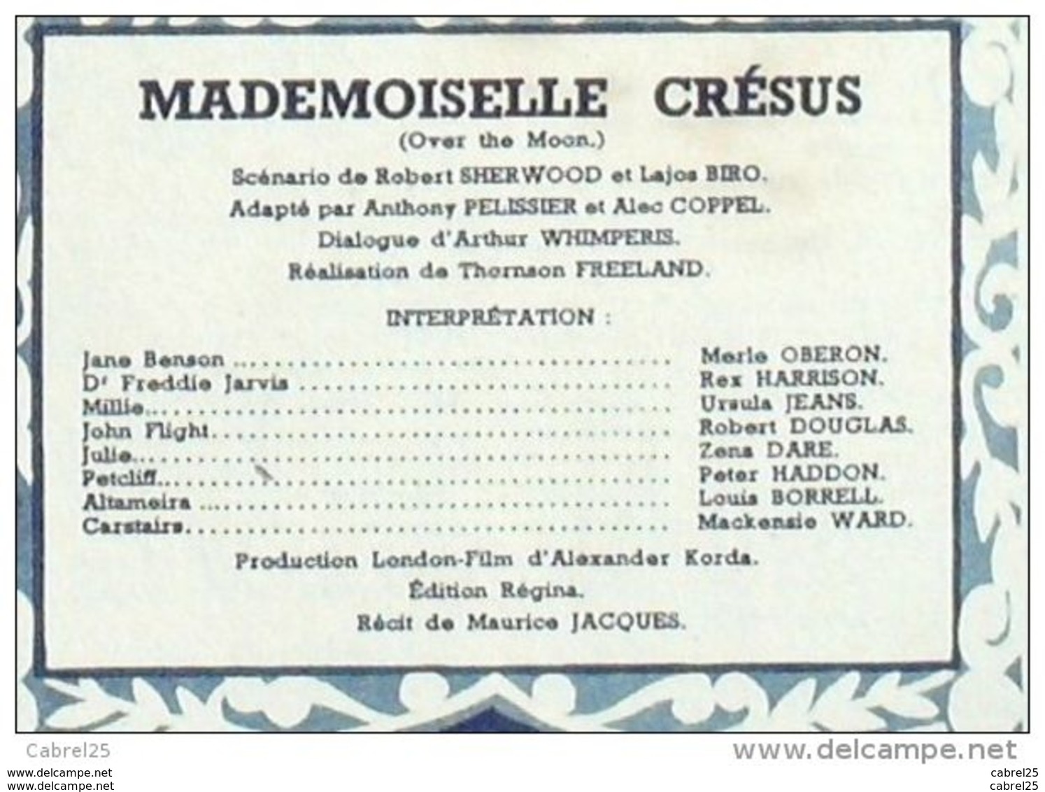 CINEMA-MADEMOISELLE CRESUS-REX HARRISON-ROBERT DOUGLAS-URSULE JEANSMF-1946 - Cinema