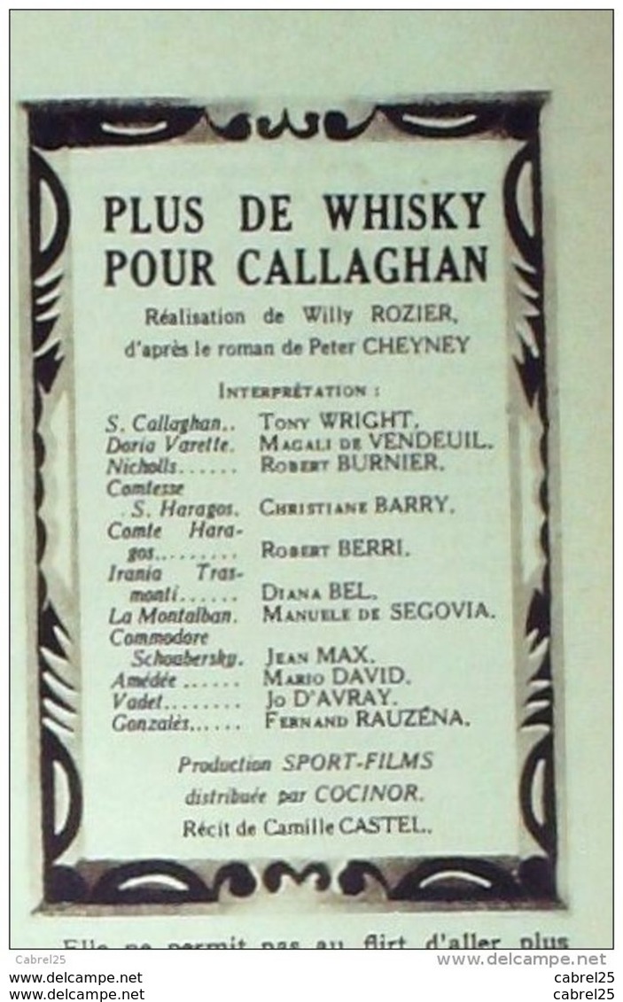 CINEMA-PLUS De WHISKY Pour CALLAGHAN-TONY WRIGHT-DIANA BEL-ROBERT BURNIER-MF 515-1956 - Film