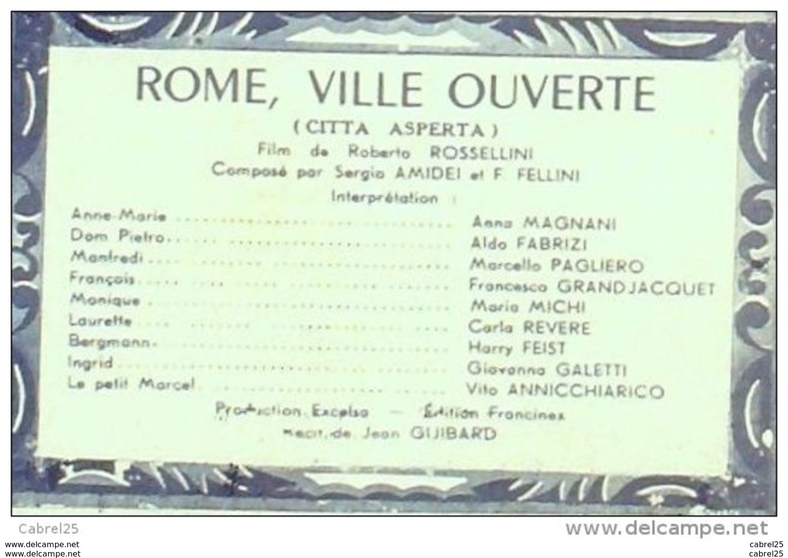 CINEMA-ROME VILLE OUVERTE-MARIA MICHI-ALDO FABRIZI-ANNA LAGNANI-MF 44-1947 - Film