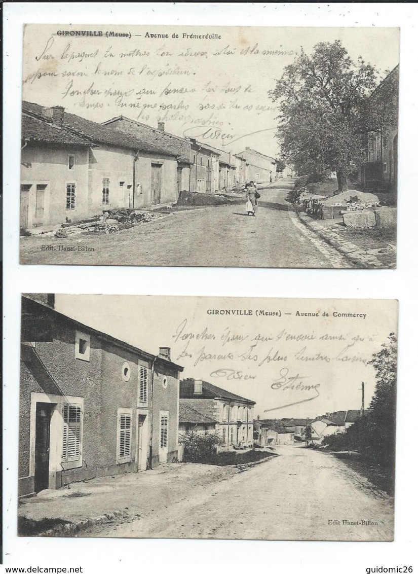 Gironville Lot De 2 Cartes Avenues Commercy Et Fremereville - Autres & Non Classés