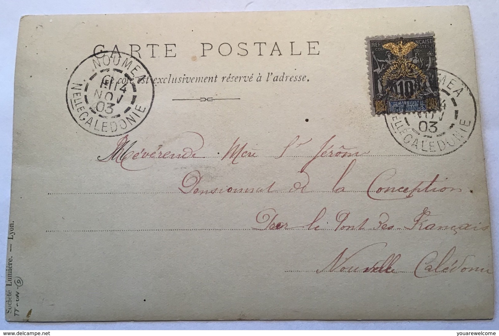 Nouvelle Calédonie 1903 SURCH. „CINQUANTENAIRE“ RR ! Cp STÉ NIKEL THIO(type Groupe Lettre Bird Oiseau Gold Or Photo 72A - Cartas & Documentos