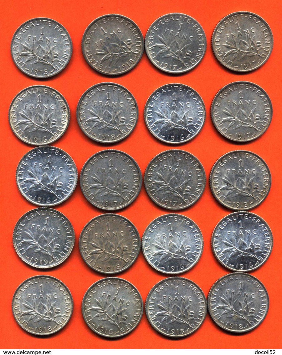 Lot De 20 Monnaies De 1 Franç Semeuse Argent Années 1913 à 1919 - 100 Grammes D'argent - Lot N° 5 - Collections