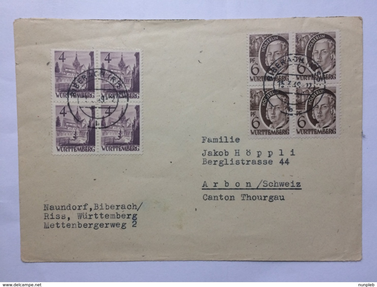 GERMANY Allied Cover Biberach To Arbon Switzerland - Altri & Non Classificati