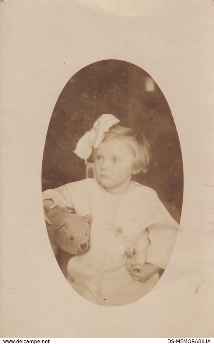 Child W Teddy Bear Real Photo Postcard 20s - Jeux Et Jouets