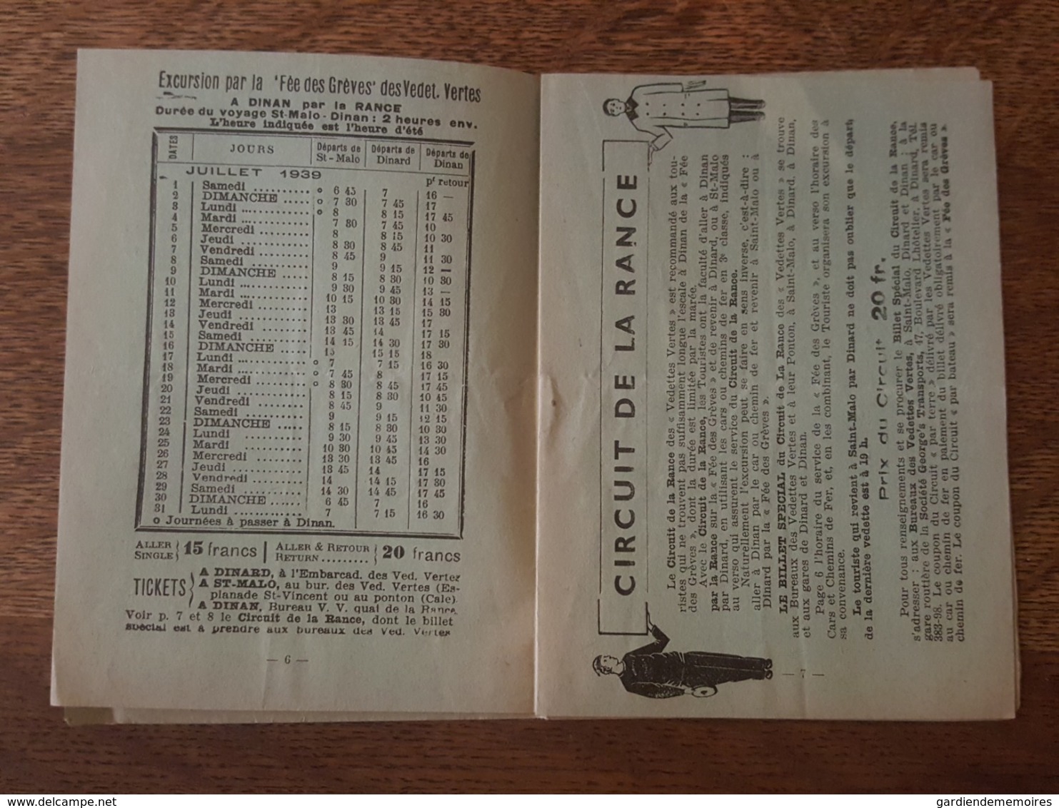 Horaires & Tarifs Juillet 1939 - Vedettes Vertes Dinard, Saint Malo, Dinan, Cap Fréhel - Bateau Solidor Fée Des Greves - Europe